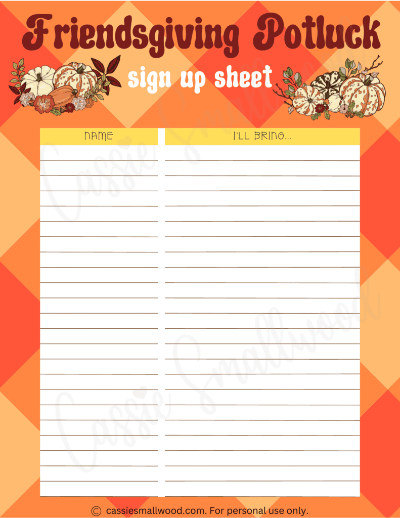 10 Cute Thanksgiving Potluck Sign Up Sheets Cassie Smallwood