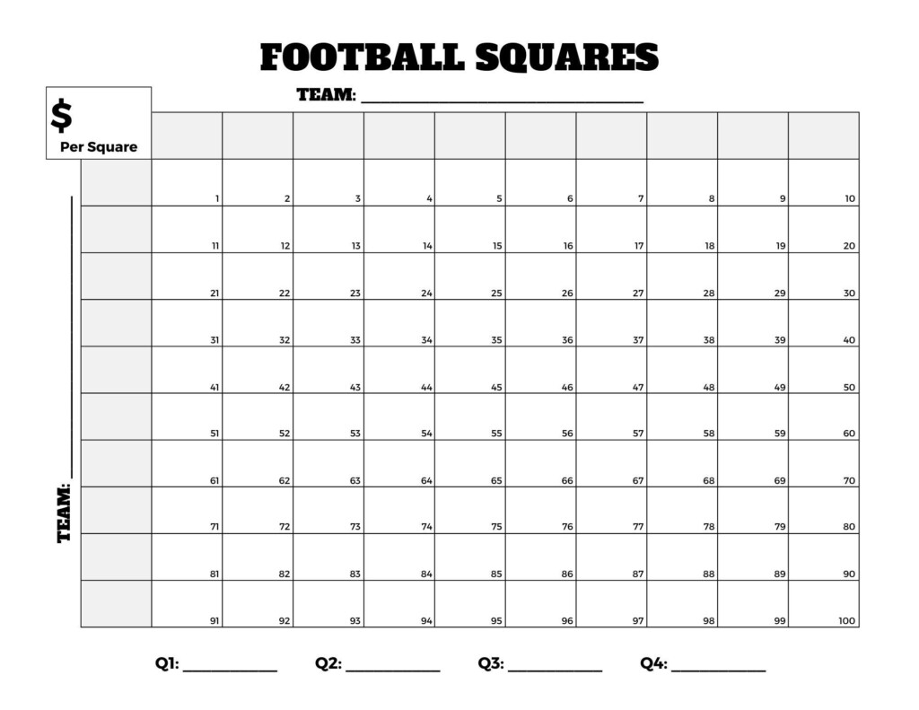 100 Football Squares Template Content Calendar Template