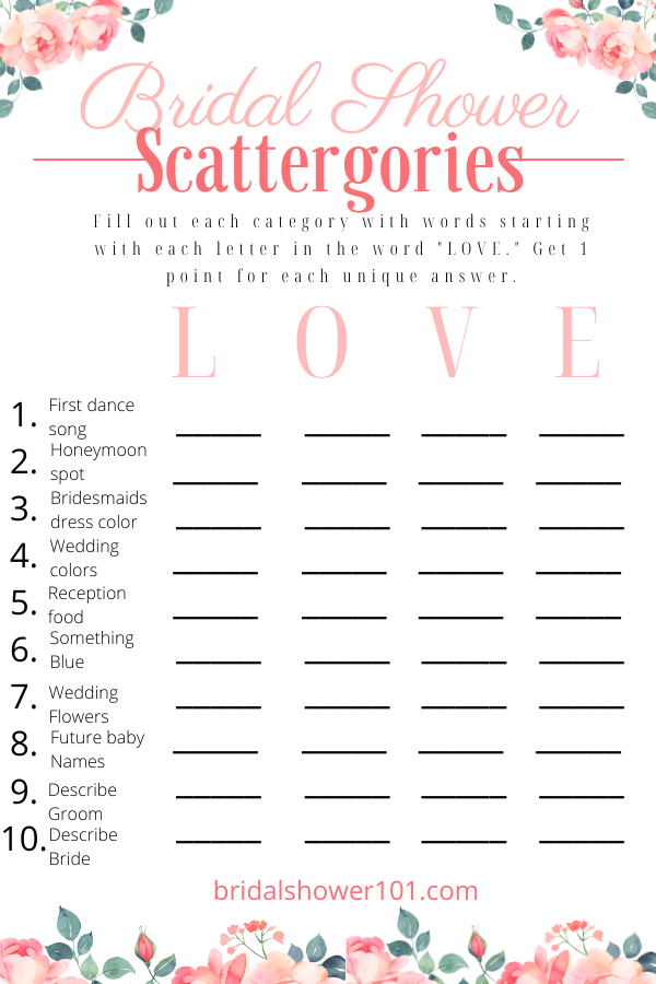 17 FREE Printable Bridal Shower Games Bridal Shower 101