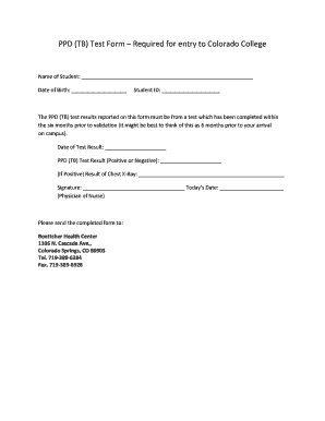 2014 2025 Colorado College PPD TB Test Form Fill Online Printable 