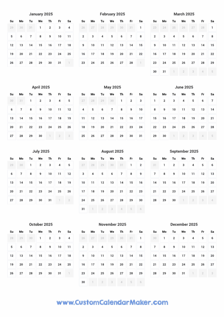 2025 Calendar Printable Yearly Kiara Pickworth