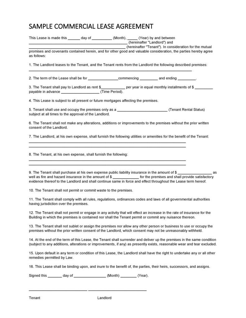 26 Free Commercial Lease Agreement Templates TemplateLab