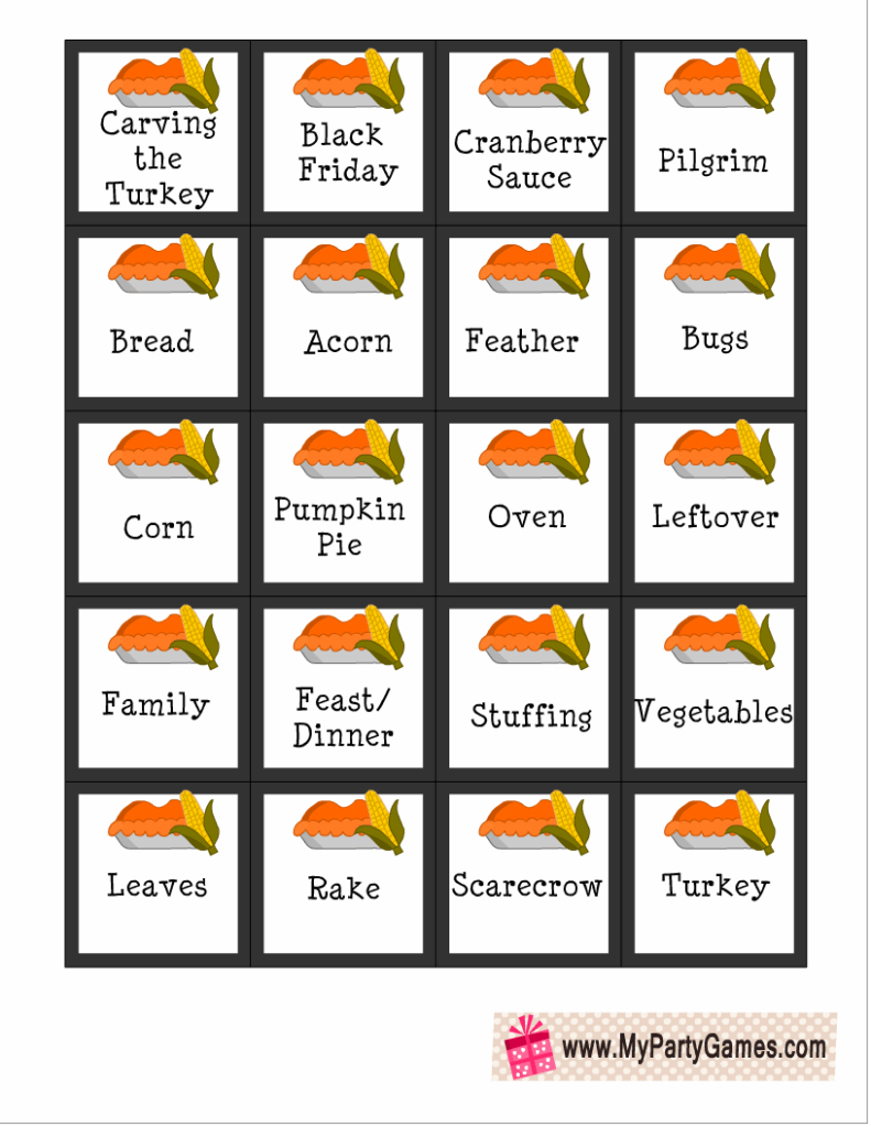 30 Free Printable Thanksgiving Pictionary Prompts