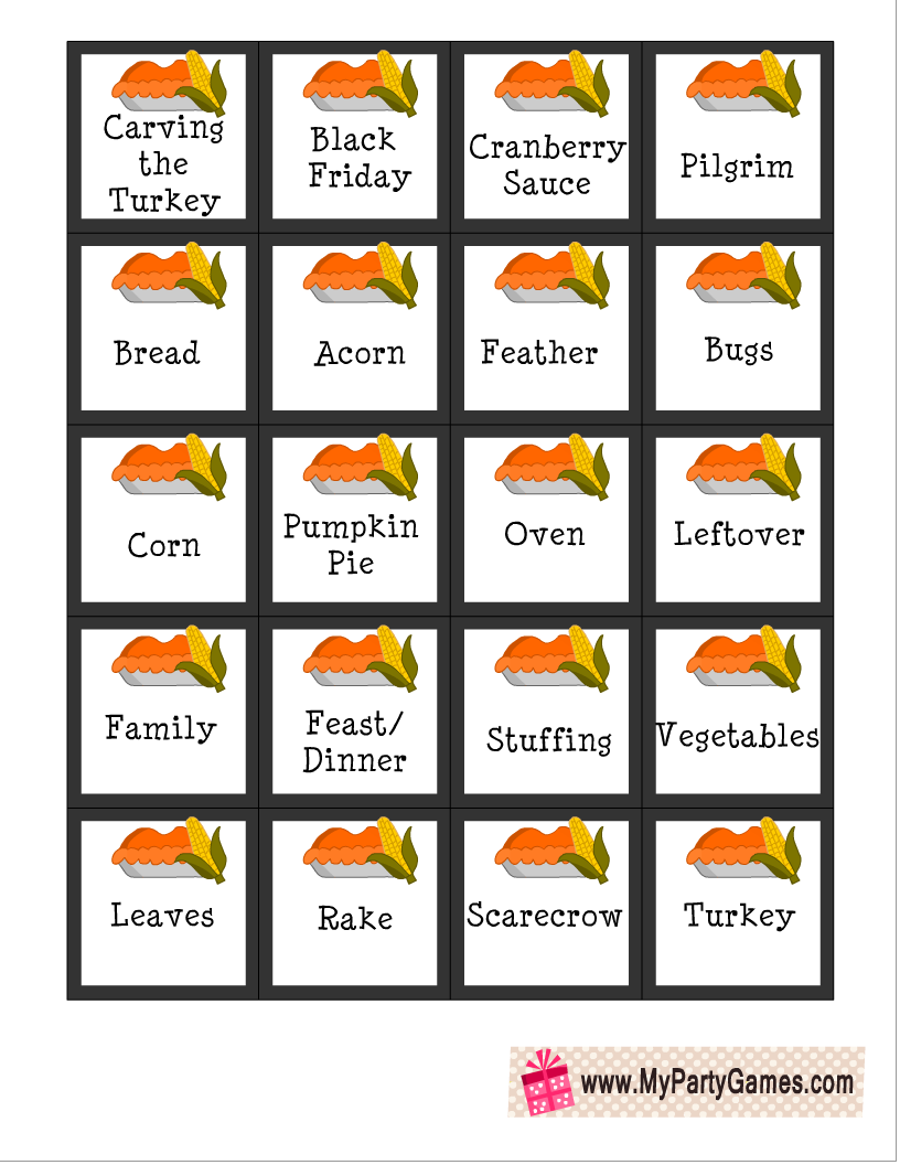 30 Free Printable Thanksgiving Pictionary Prompts
