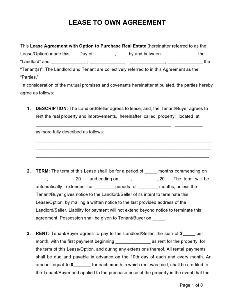 30 Free Rent To Own Contracts Templates TemplateLab