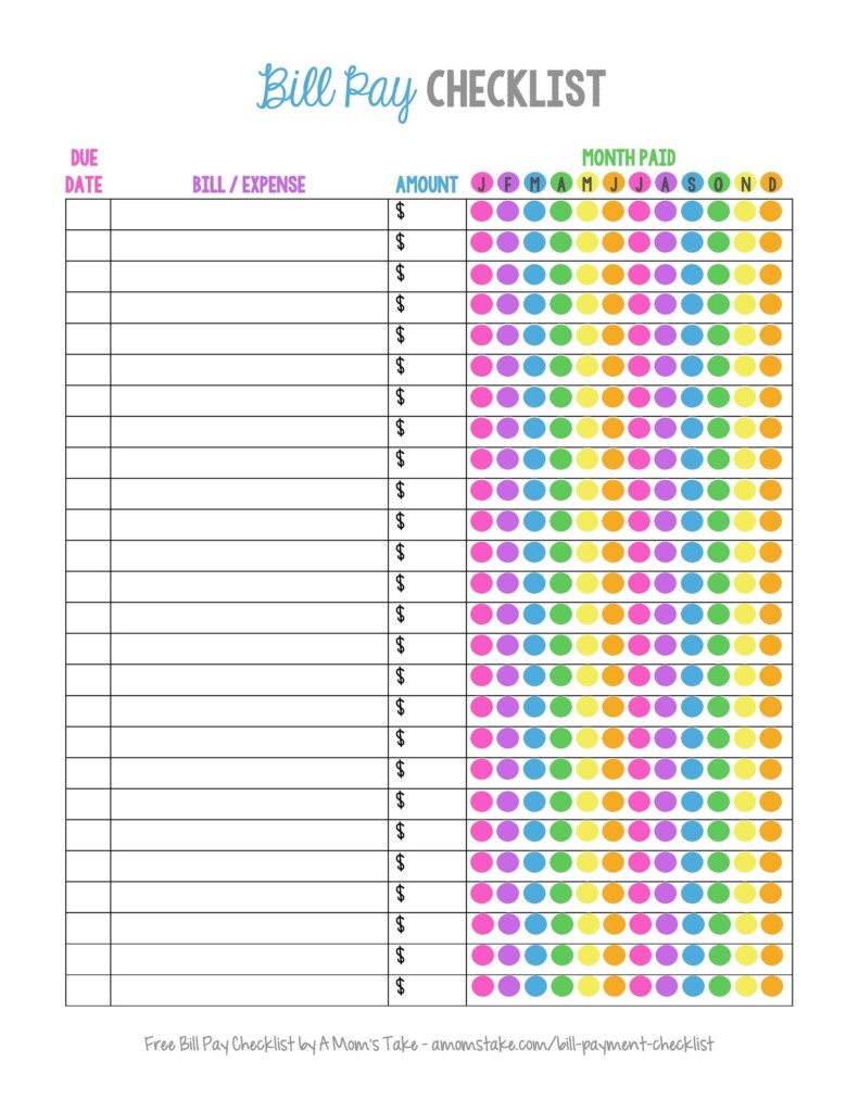 33 Free Bill Pay Checklists Bill Calendars PDF Word Excel 