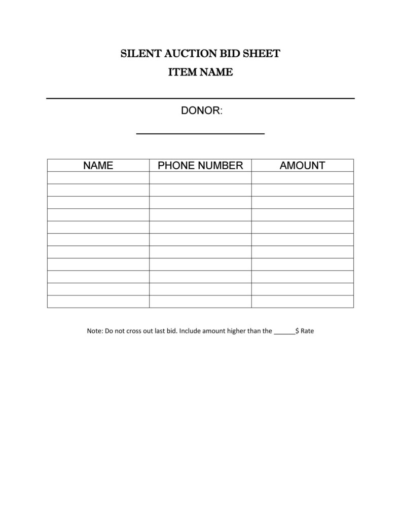 40 Silent Auction Bid Sheet Templates Word Excel Template Lab