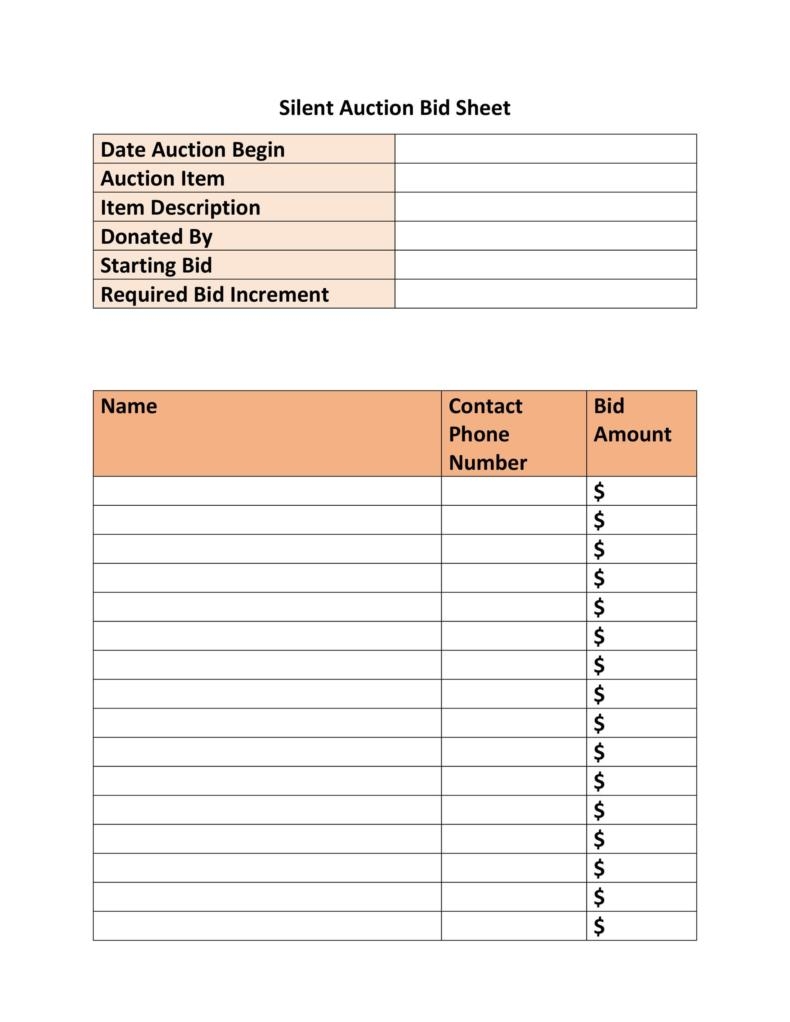 40 Silent Auction Bid Sheet Templates Word Excel TemplateLab