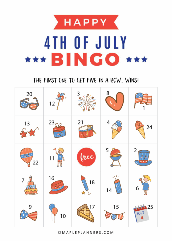 4Th Of July Bingo Free Printable