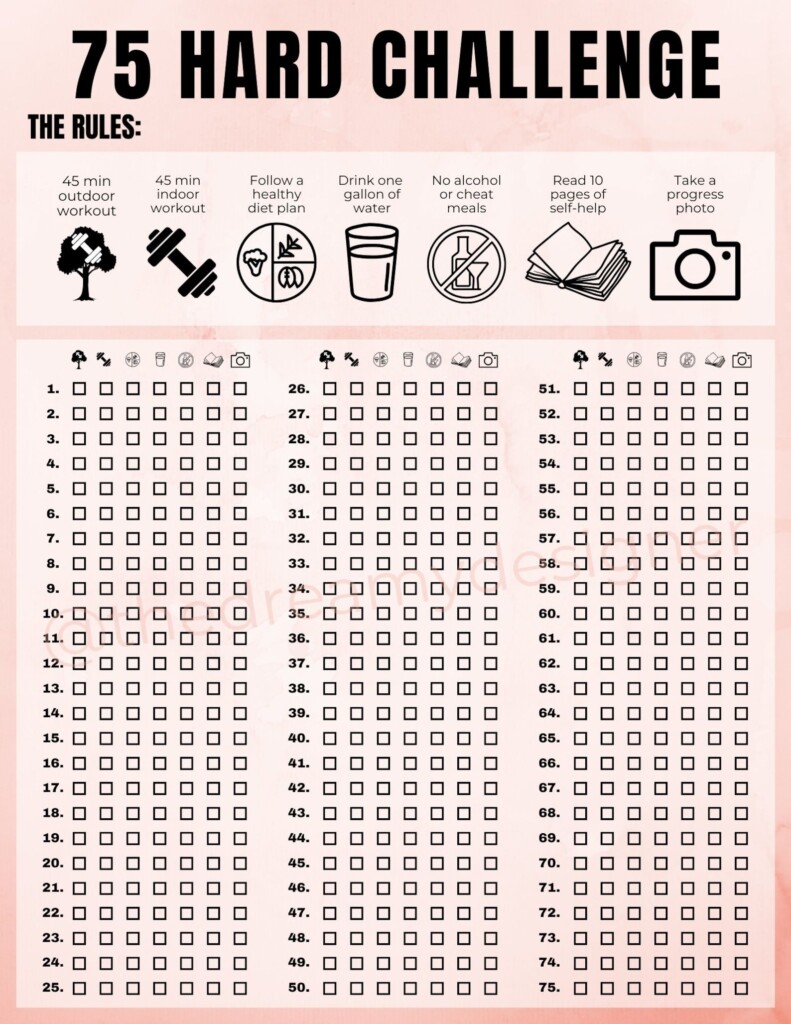 75 Hard Challenge Printable PDF 75 Hard Tracker 75 Hard Checklist 7 