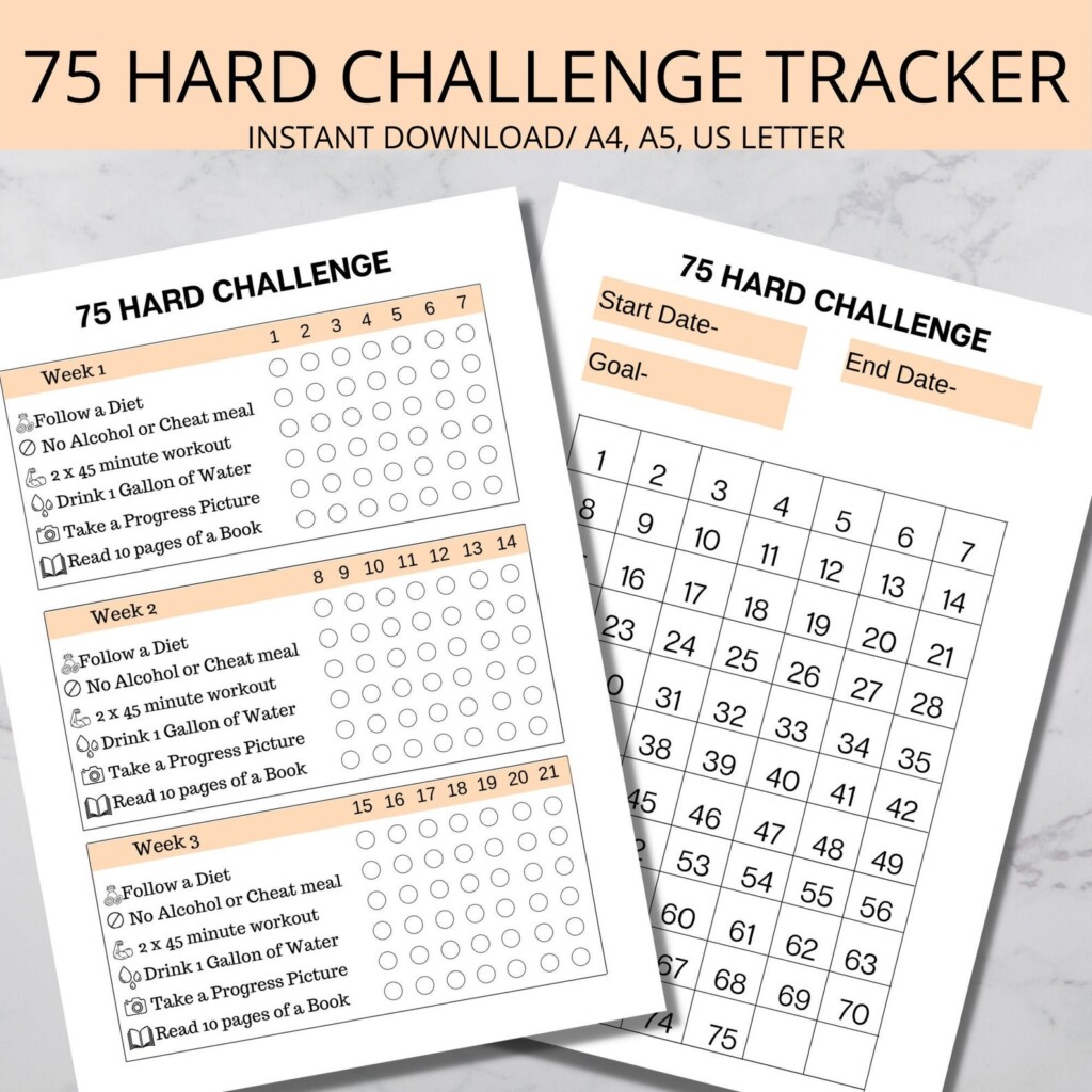 75 Hard Challenge Printable Printable Templates