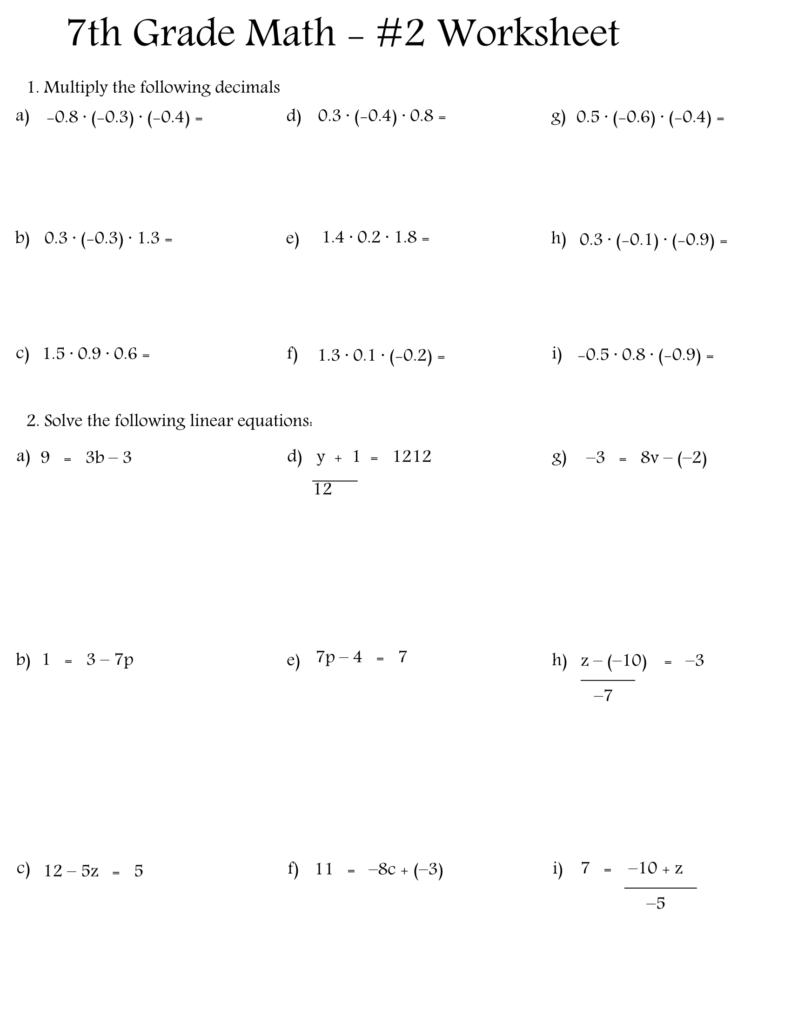 7Th Grade Math Worksheets Free Printable With Answers