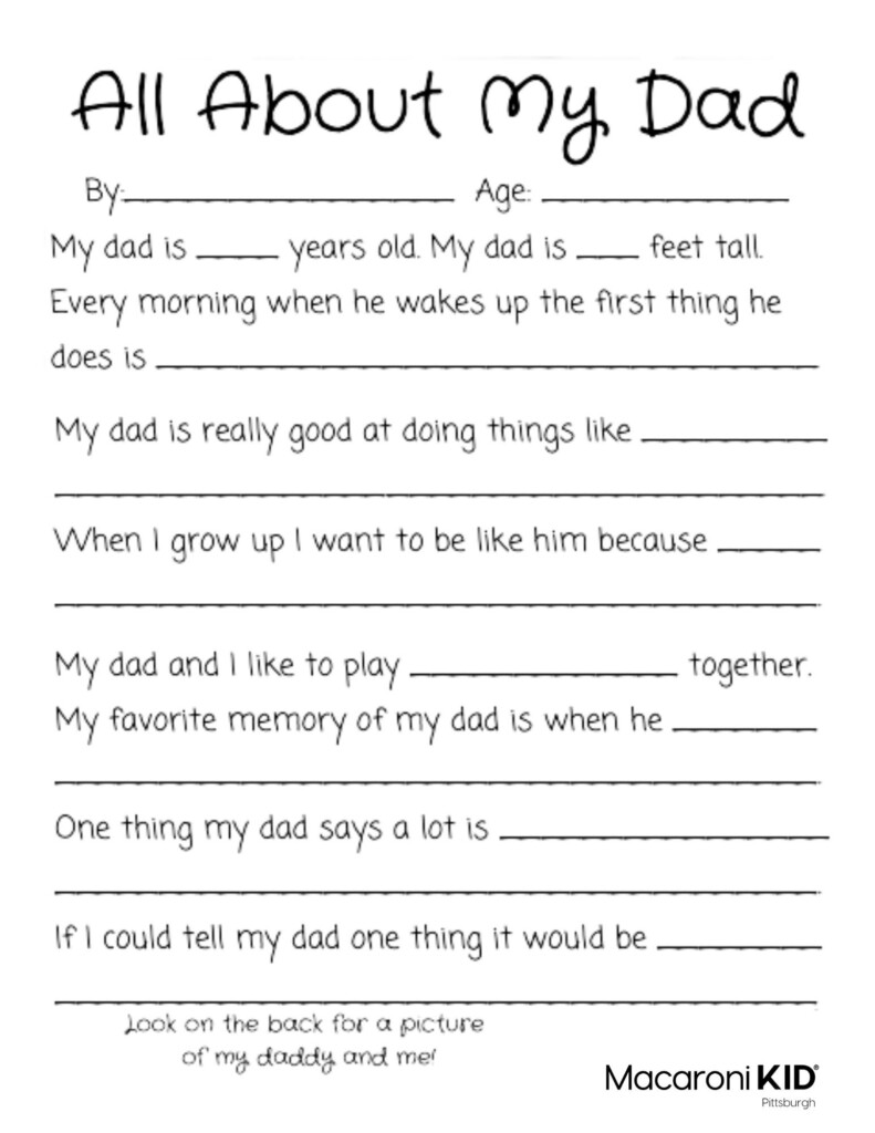 All About My Dad A Father 39 s Day Questionnaire And Free Printable 