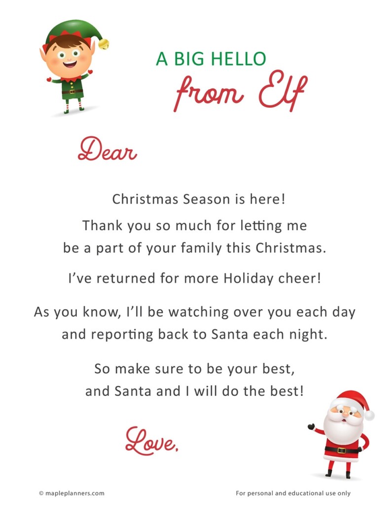 Arrival Letter From Elf On The Shelf Printable