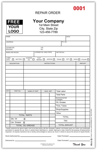 Auto Repair Order Forms Automotive Repair Order Forms Vehicle 