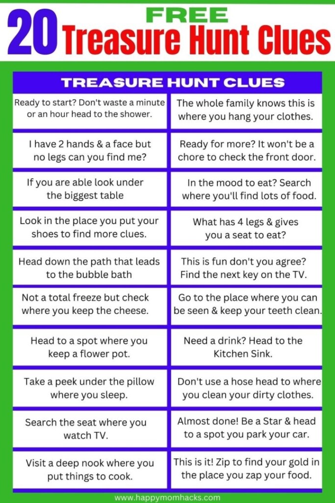 Best Treasure Hunt Clues Riddles For Kids Scavenger Hunts Happy Mom 