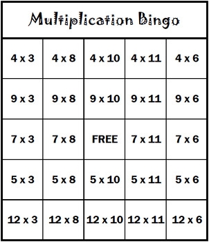 Bingo Card Printable Multiplication Bingo