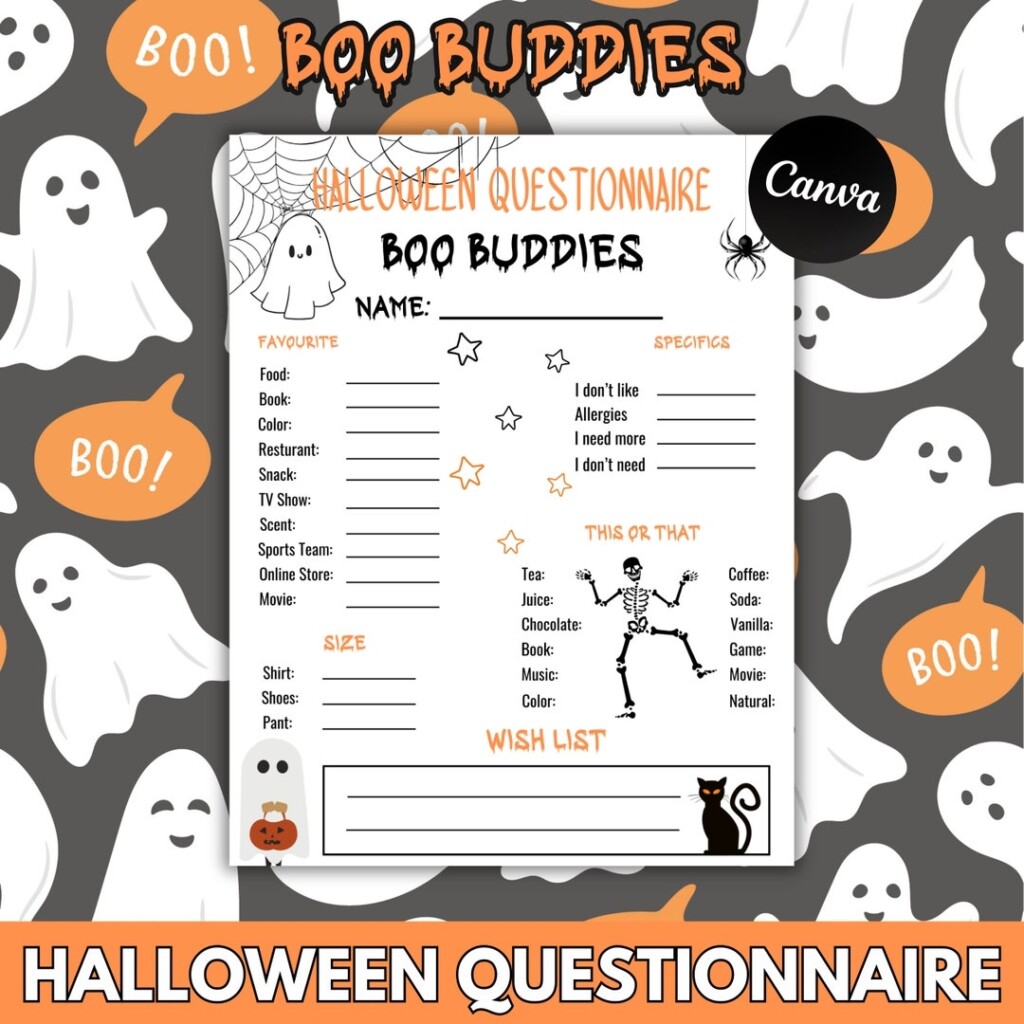 Boo Basket Questionnaire Halloween Boo Buddy Gift Exchange Printable 