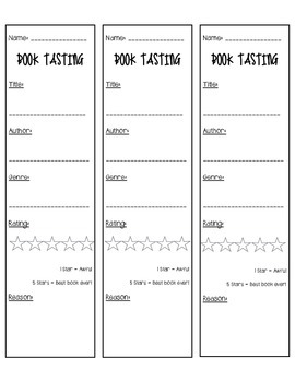 Book Tasting Free Printables