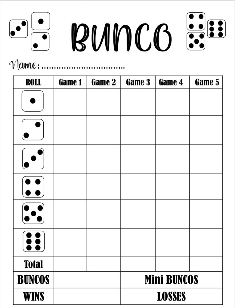 Bunco Score Sheet Free Printable