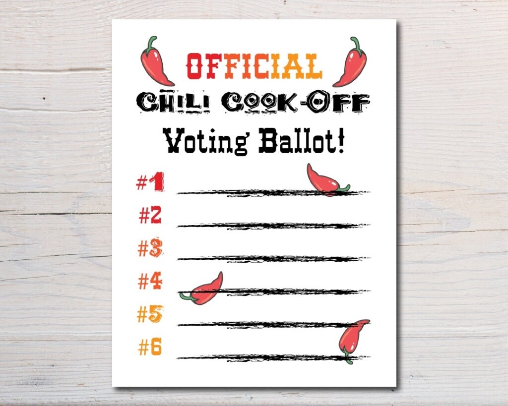Chili Cook off Voting Ballot Printable Instant Digital Download Chili 