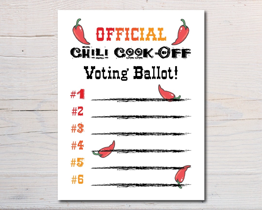 Chili Cook off Voting Ballot Printable Instant Digital Download Chili
