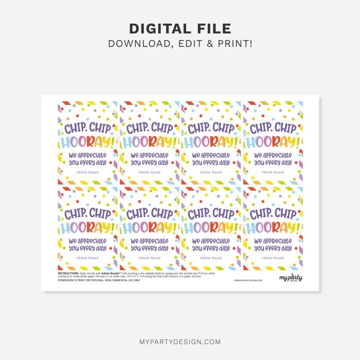Chip Chip Hooray Appreciation Tag Printable PDF My Party Design