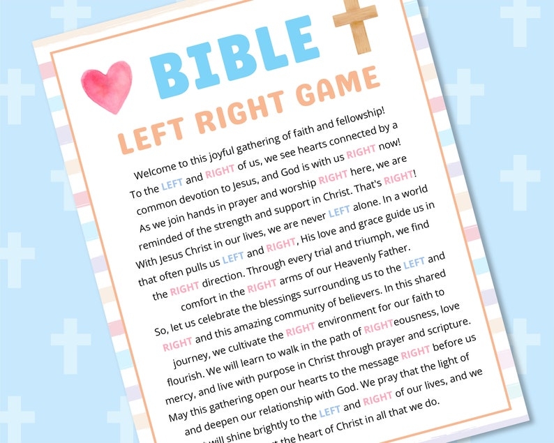 Church Left Right Game Sunday School Bible Study Games Bible Game 