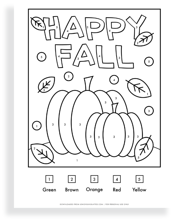 Color By Number Fall Coloring Pages