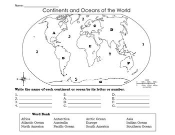 Continents And Oceans Blank Worksheet Kid Worksheet Printable