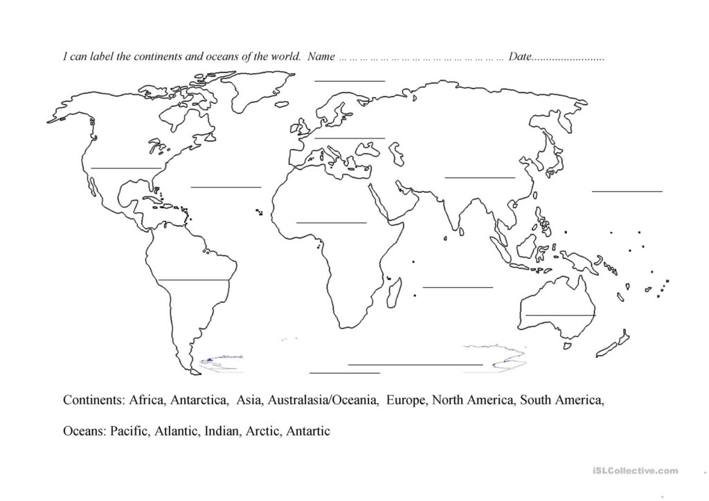 Continents And Oceans Of The World Worksheet