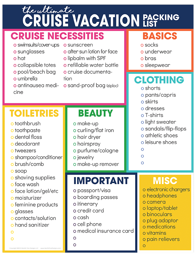 Cruise Vacation Packing List Free Printable Download