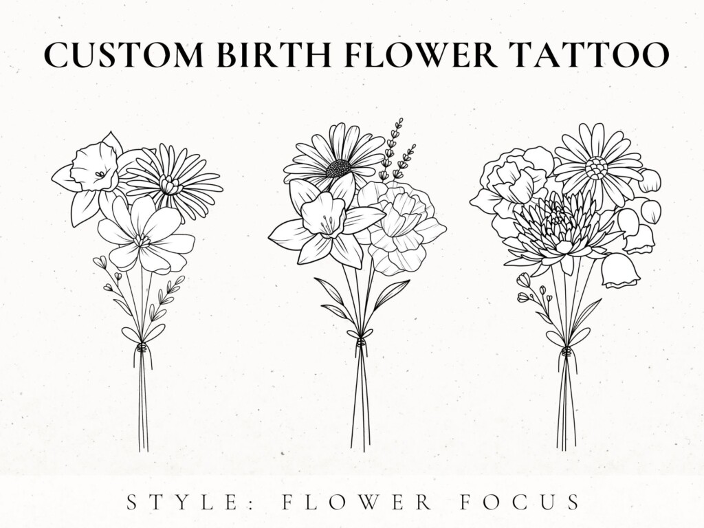 Custom Birth Flower Bouquet Family Birth Month Tattoo 60 OFF