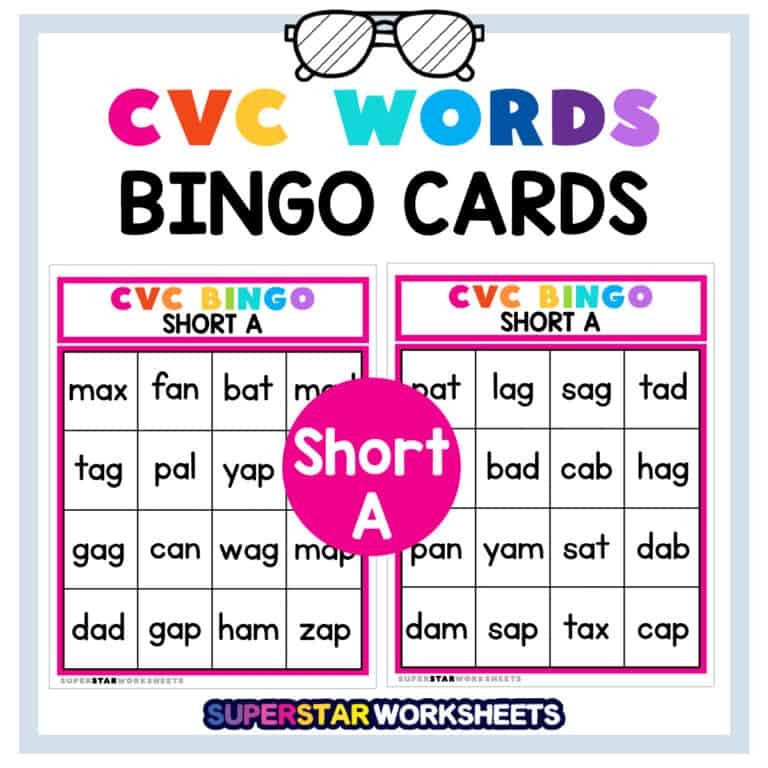 CVC Word BINGO Superstar Worksheets