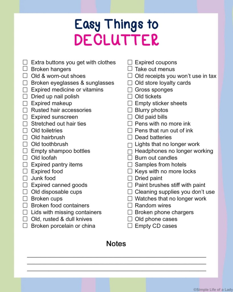 Declutter Checklist For The Home Free Printable 