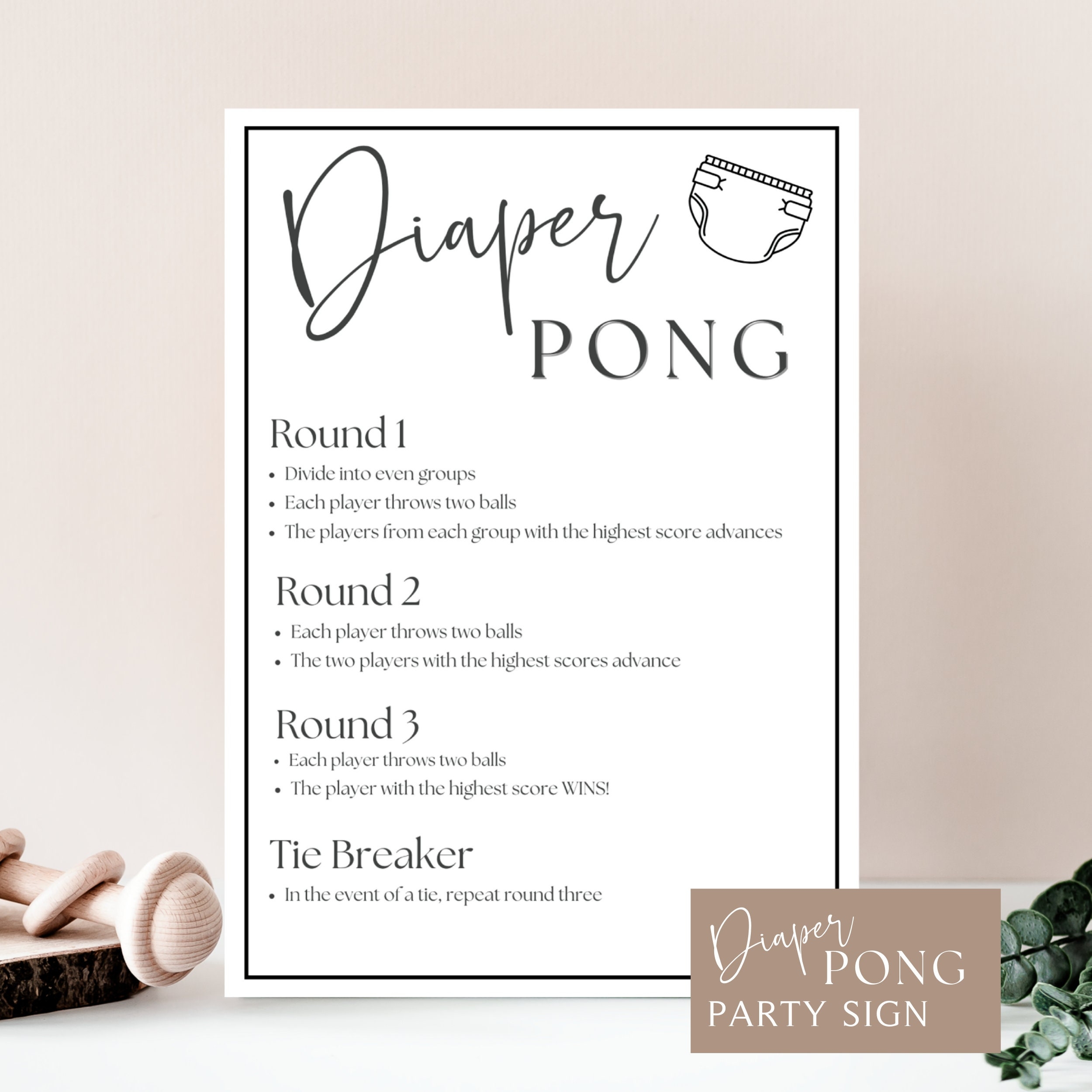 Diaper Pong Baby Shower Game Baby Shower Activity Instant Download