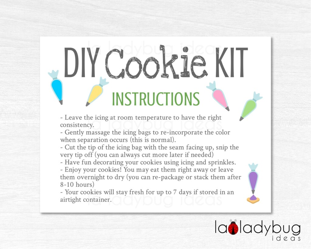 Diy Cookie Kit Instructions Card Editable Template Cookie Card Includes 