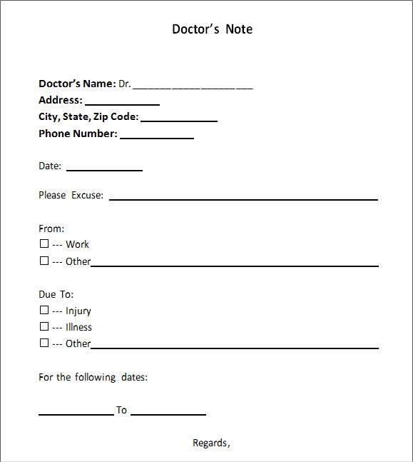 Doctors Note For Work Template Free Download