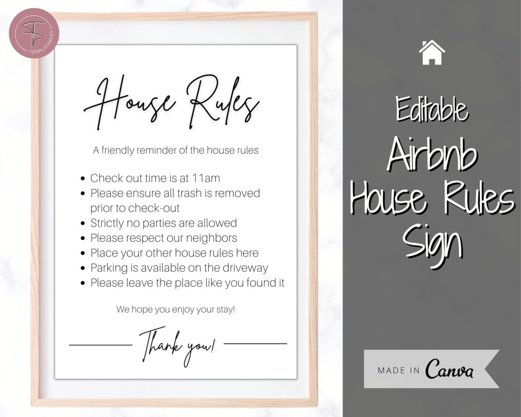EDITABLE Airbnb Sign HOUSE Rules Template Checklist Airbnb Etsy Australia