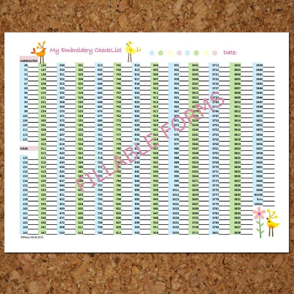 Editable DMC Floss Checklist Form PDF Instant Download