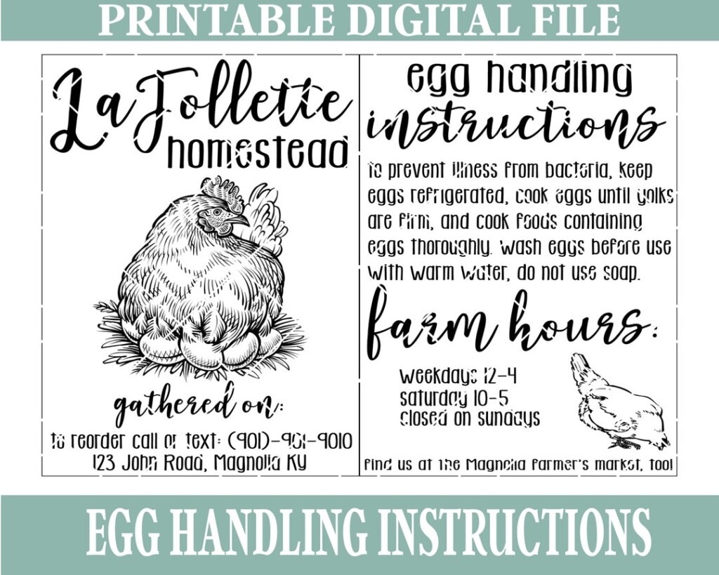 Egg Handling Instruction Card Printable Digital Download Customize And 