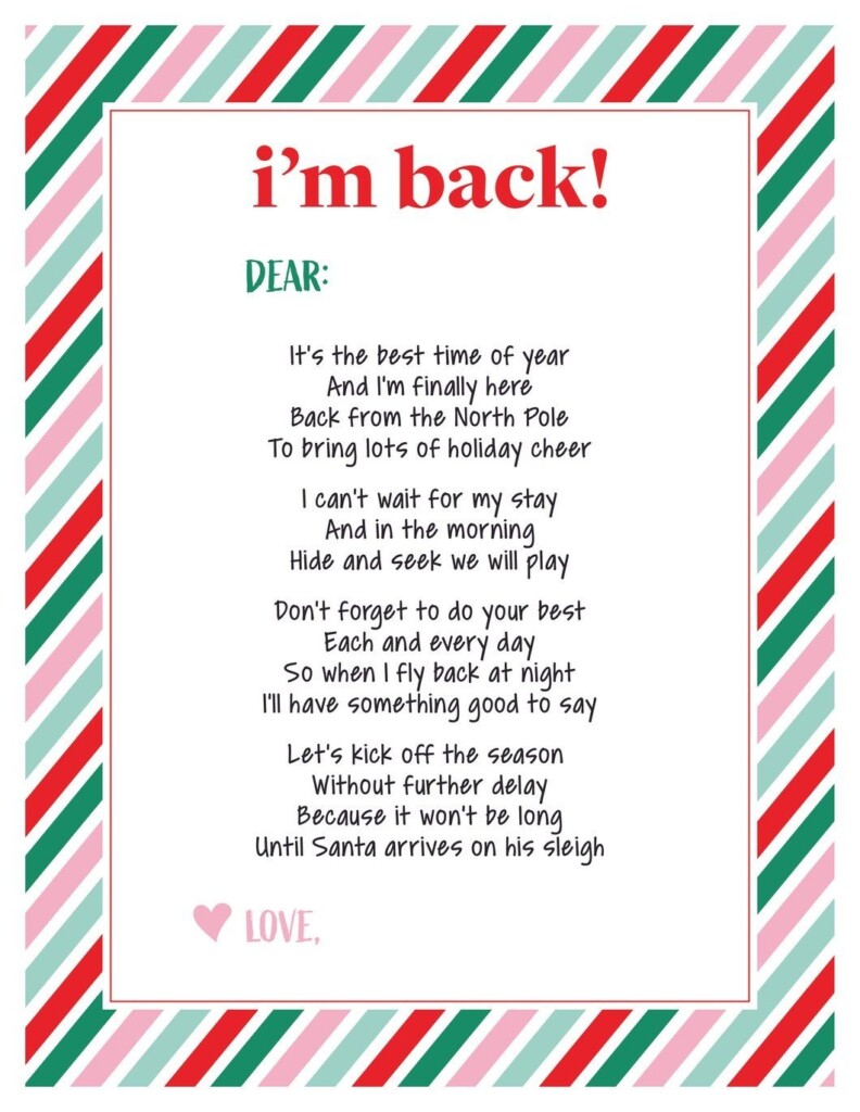 Elf I 39 m Back Letter Free Printable
