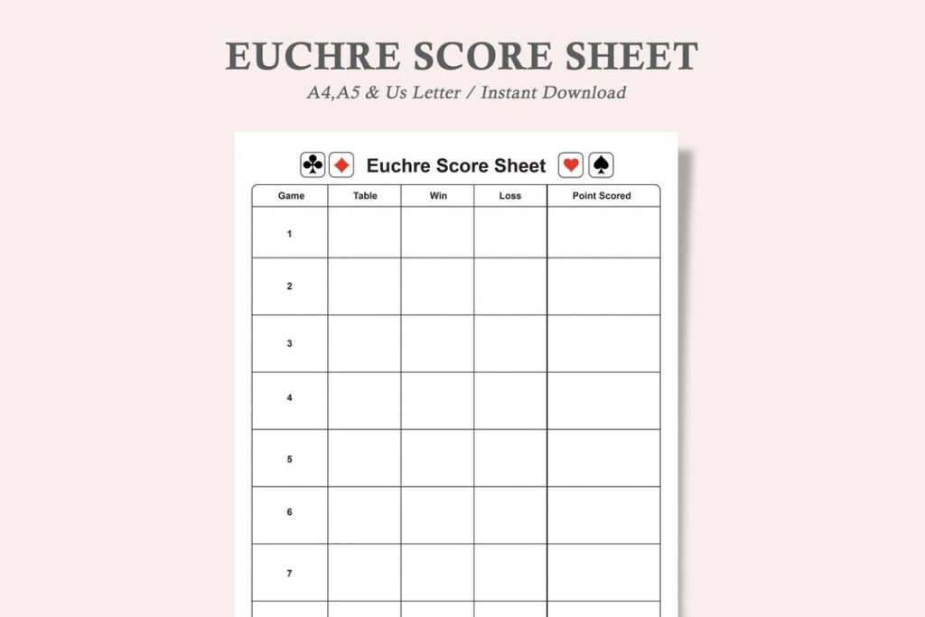 Euchre Score Sheet printable Euchre Tournament Score Sheet euchre Score 