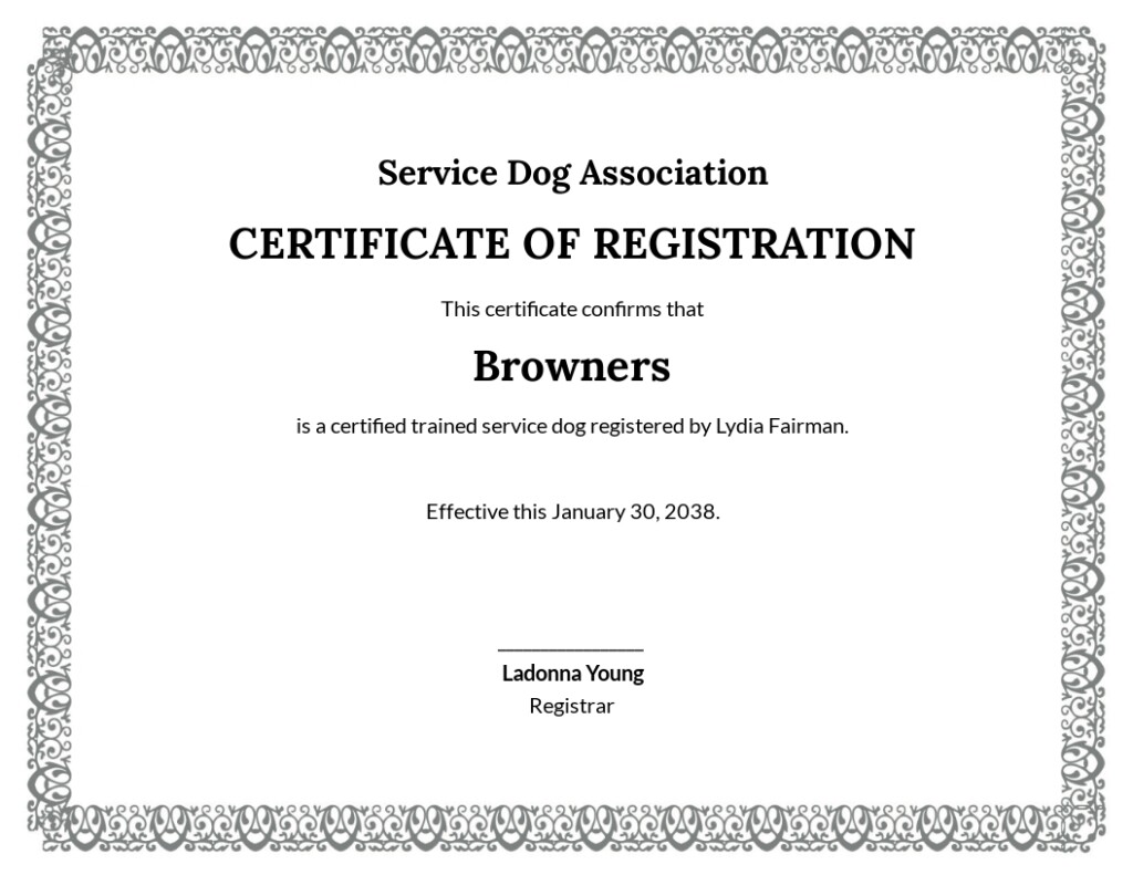 Fillable Blank Downloadable Free Printable Service Dog Certificate