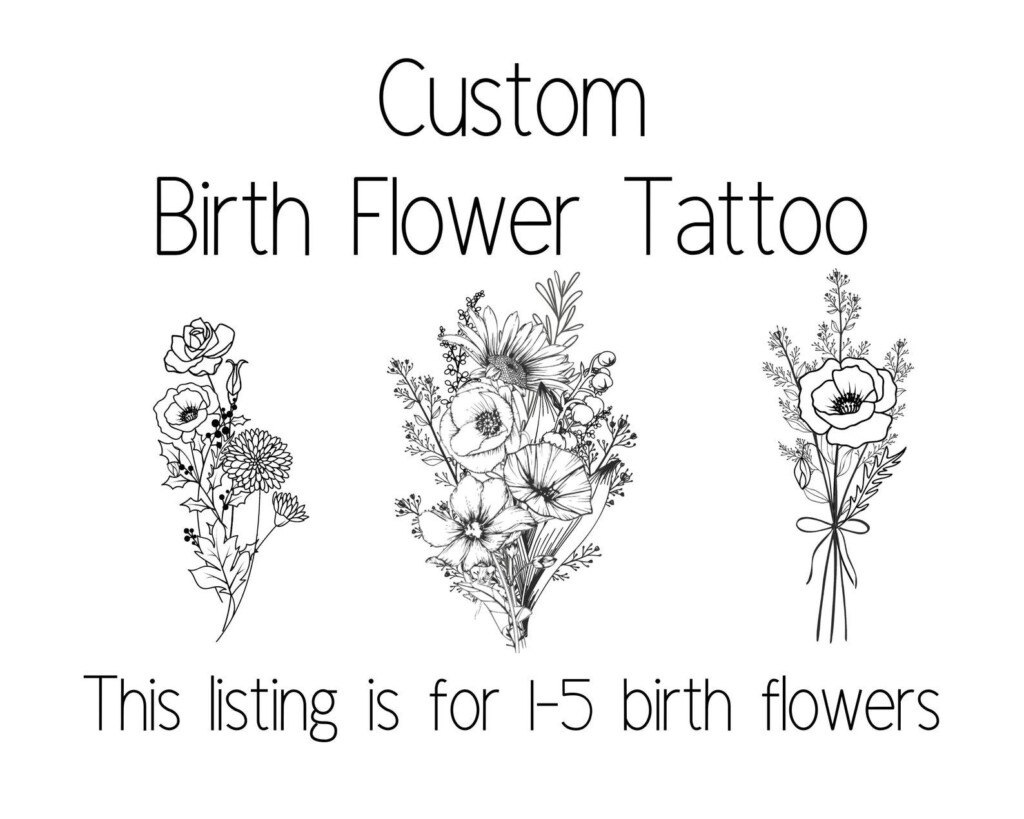 Flower Bouquet Tattoo Flower Boquet Birth Flower Tattoos Line Art 