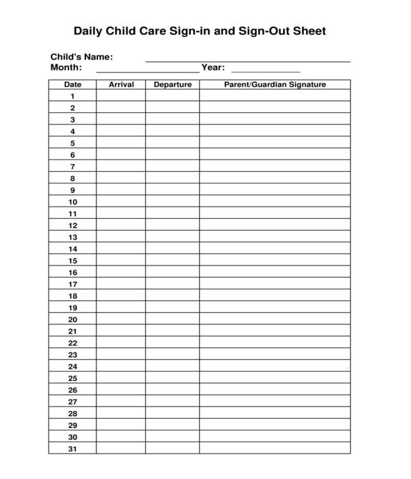 FREE 10 Daycare Sign In Sheet Samples PDF MS Word Google Docs