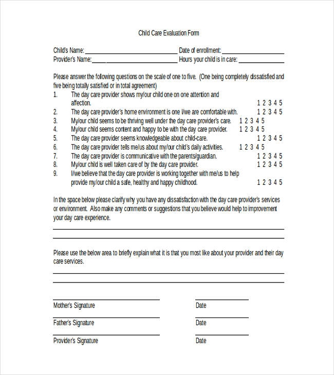 FREE 7 Sample Child Care Evaluation Forms In MS Word PDF
