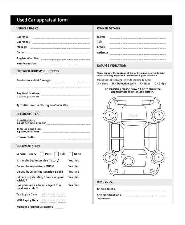 FREE 8 Sample Car Appraisal Forms In PDF MS Word