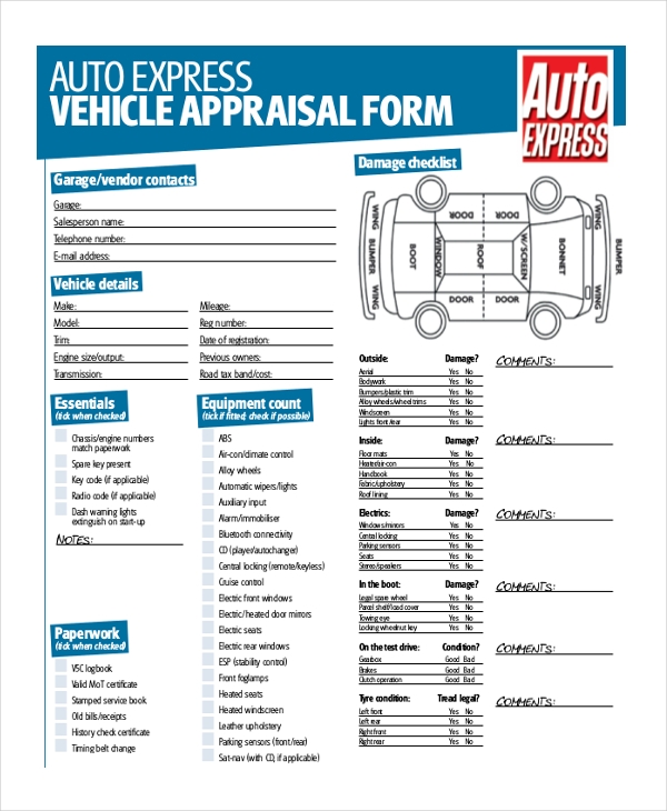 FREE 8 Vehicle Appraisal Form Samples In PDF MS Word