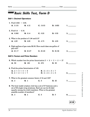 Free Basic Math Skills Assessment Printable Prntbl 